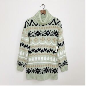Anthropologie Fair Isle Turtleneck Oversized Winter Holiday Sweater